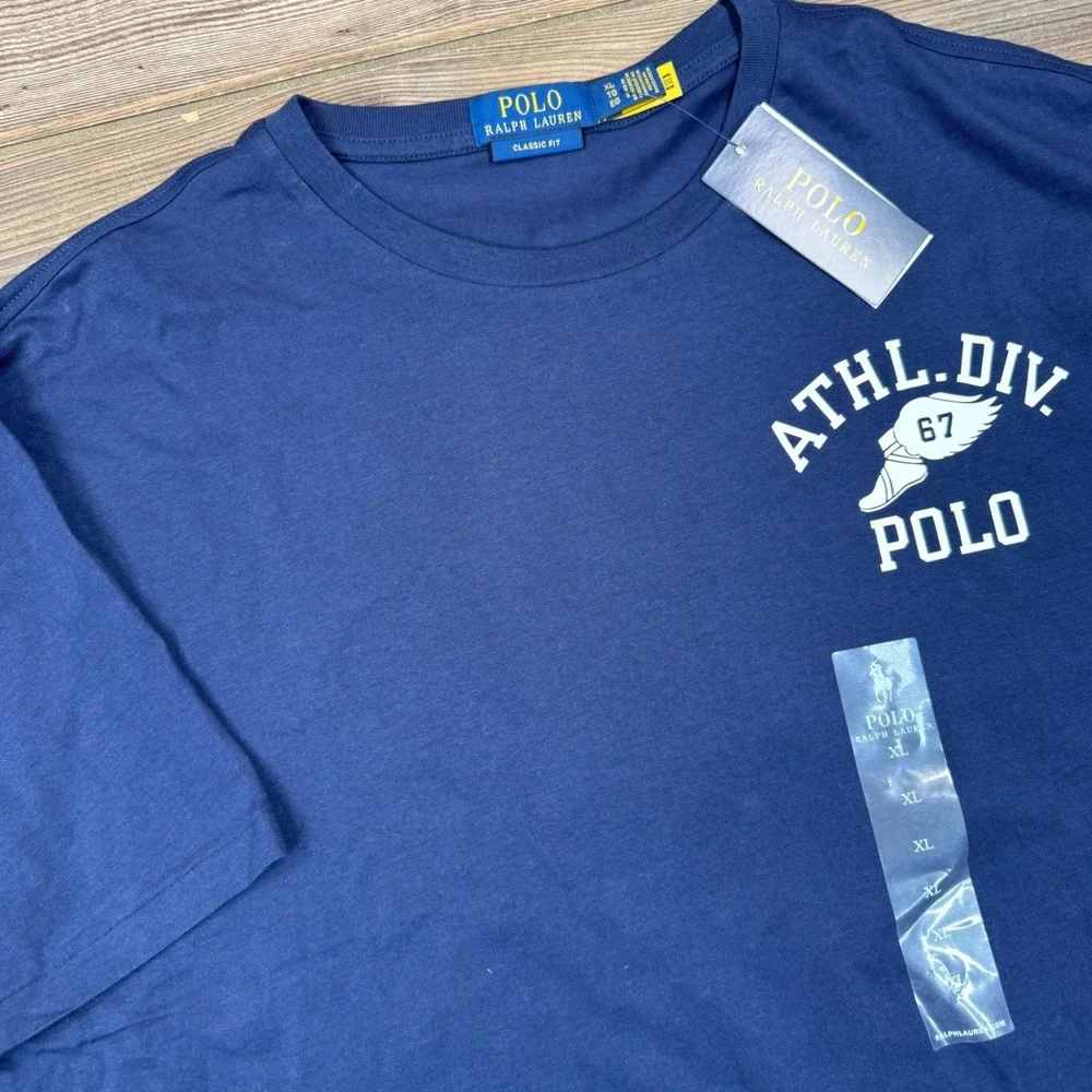 Polo Ralph Lauren Mens XL T-Shirt Navy Blue Athl Div 67 Winged Foot NWT